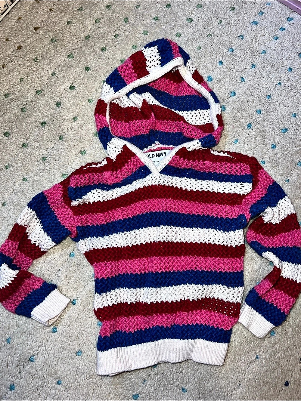 Old Navy Striped Hooded Sweater Pink & Blue Size 10-12Y Like New